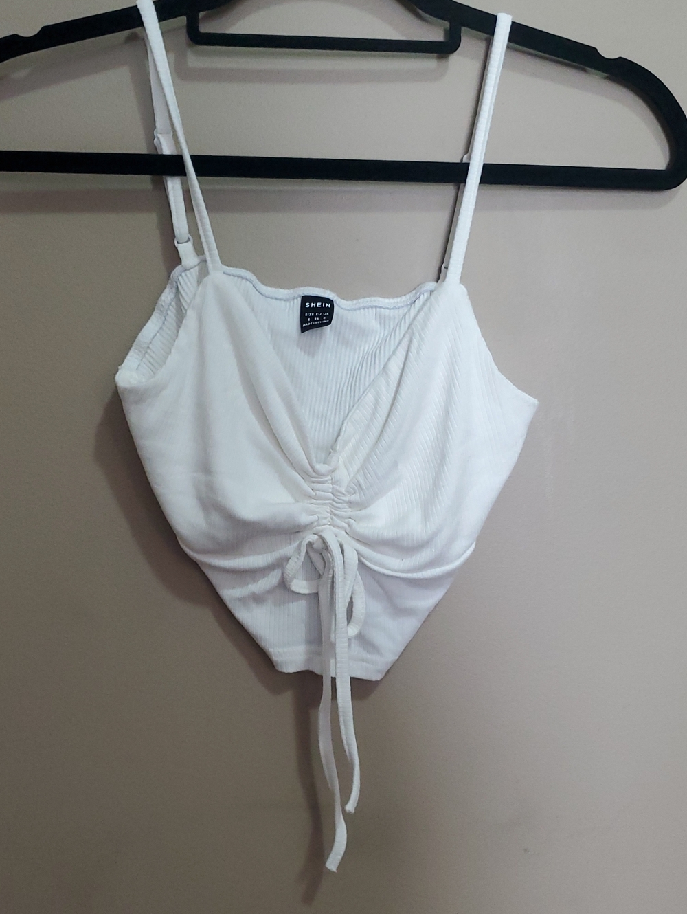 SHEIN White Ribbed Ruched Drawstring Crop Cami Size Small